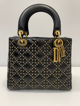 Christian Dior Black Studded Lady Dior Bag