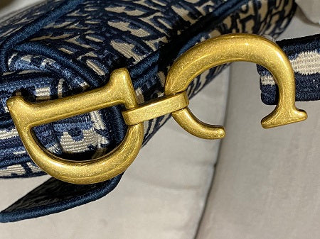 Christian Dior Blue Oblique Embroidery Saddle Bag