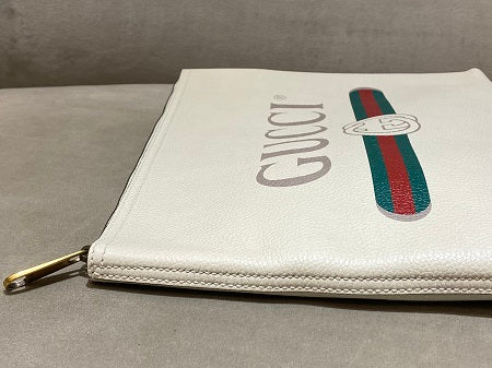 Gucci Off White Logo Print Zip Pouch