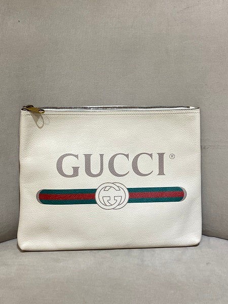 Gucci Off White Logo Print Zip Pouch