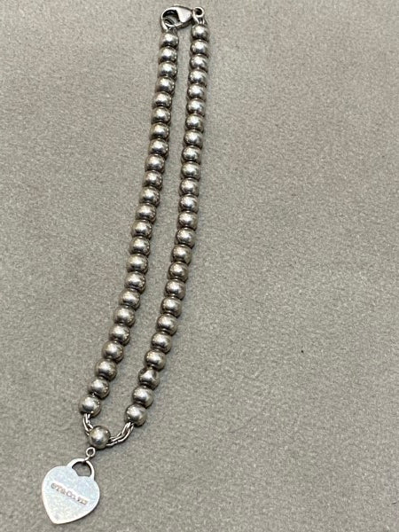 Tiffany & Co Silver Heart Tag Bead Bracelet