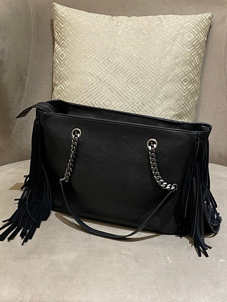 YSL Black Fringe Shopping Bag