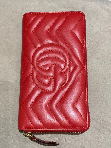 Gucci Red Matelasse GG Marmont Zip Around Wallet