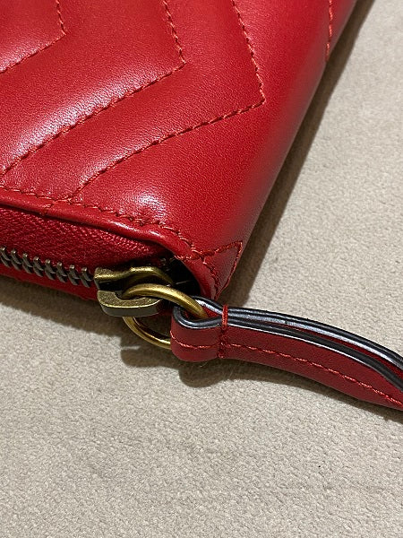 Gucci Red Matelasse GG Marmont Zip Around Wallet