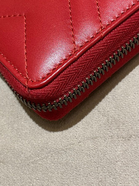 Gucci Red Matelasse GG Marmont Zip Around Wallet