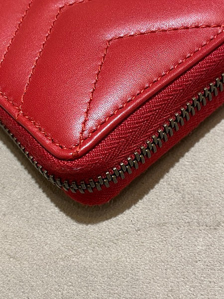 Gucci Red Matelasse GG Marmont Zip Around Wallet