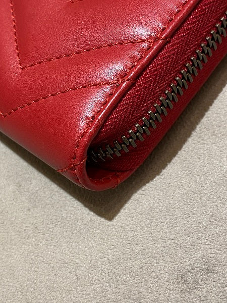 Gucci Red Matelasse GG Marmont Zip Around Wallet