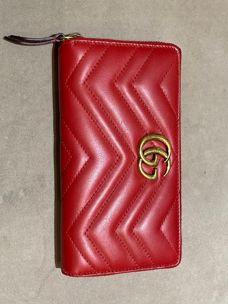 Gucci Red Matelasse GG Marmont Zip Around Wallet