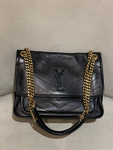 YSL Black Matelasse Monogram Niki Medium Bag