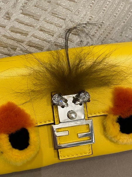 Fendi Yellow Fur Micro Monster Baguette Bag