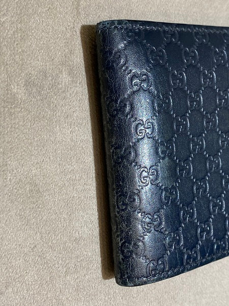 Gucci Navy Blue Microguccissima Bi-Fold Men Wallet