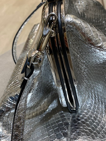 Valentino Silver Python Supervee Clutch Bag