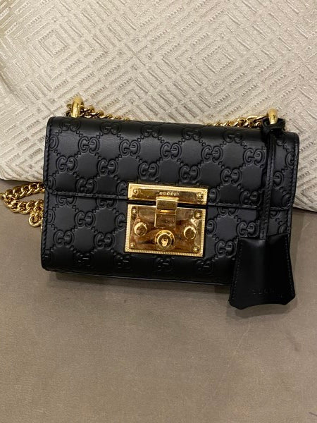 Gucci Black Guccissima Padlock Small Bag