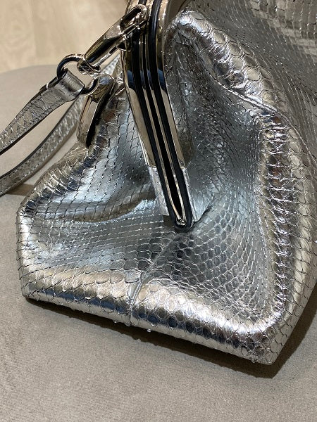 Valentino Silver Python Supervee Clutch Bag