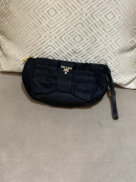 Prada Black Nylon Bow Wristlet Mini Clutch