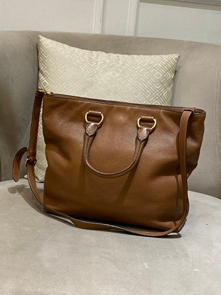 Prada Cafee Vitello Daino Tote Bag