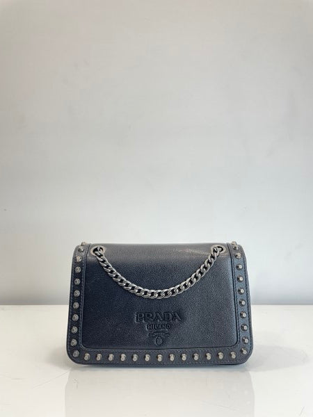 Prada Black Glace Studded Crossbody Bag