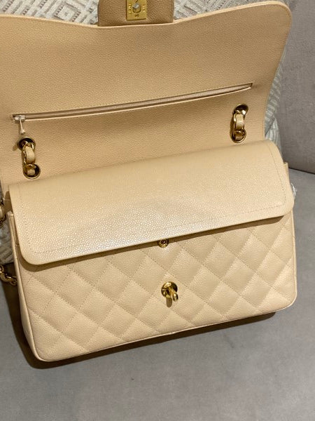 Chanel Beige Classic Double Flap Jumbo Bag