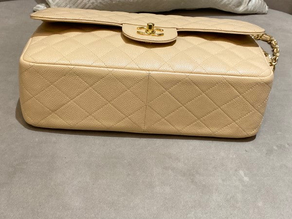 Chanel Beige Classic Double Flap Jumbo Bag