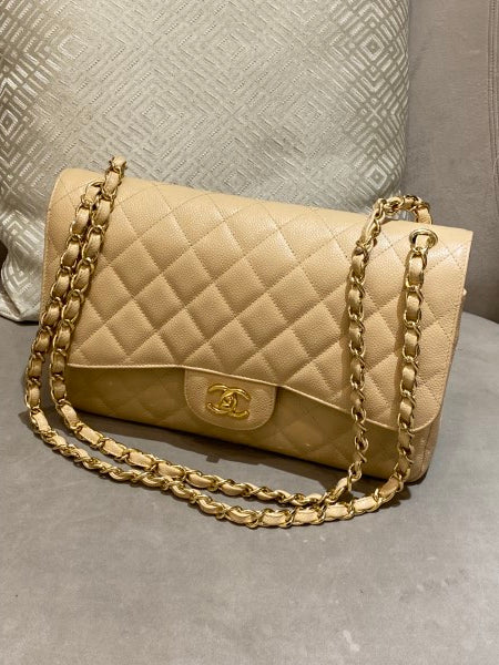 Chanel Beige Classic Double Flap Jumbo Bag