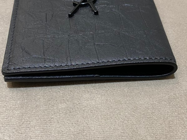 YSL Black Croc Embossed Bifold Wallet