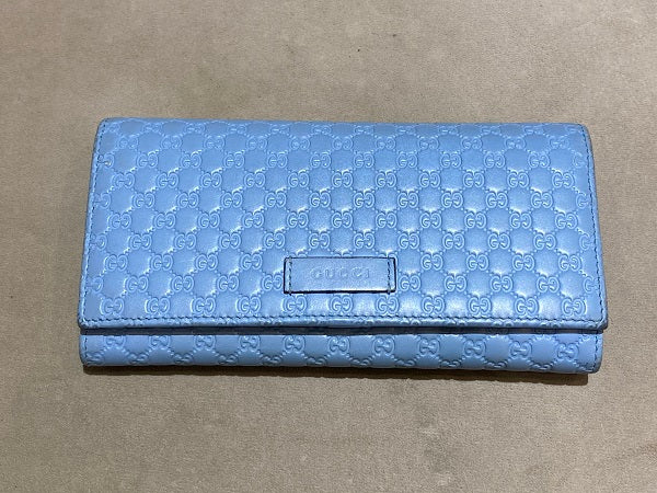 GUCCI Blue Monogram Micro-Guccissima Leather Long Flap Wallet