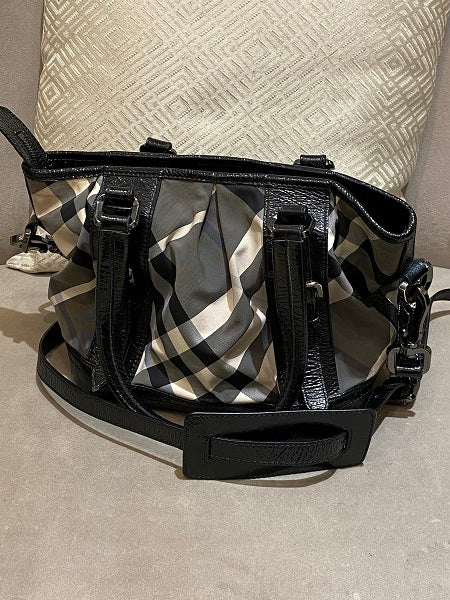 Burberry Bicolor Beat Check Nylon Lowry Tote Bag