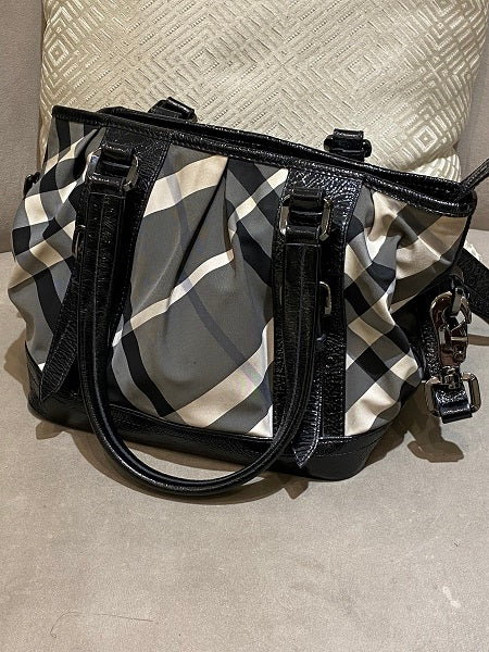 Burberry Bicolor Beat Check Nylon Lowry Tote Bag