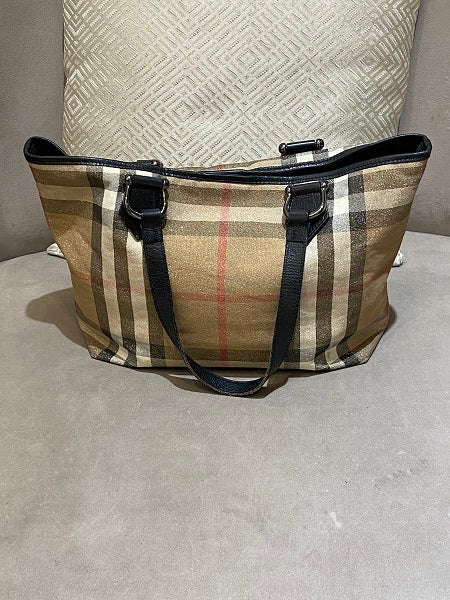 Burberry Bicolor Shimmery Nova Check Tote Bag