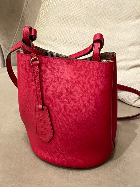 Burberry Red Lorne Poppy Bucket Small Bag